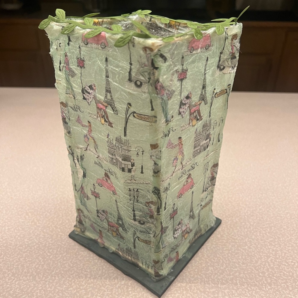 Charming Green Parisian-Themed Decorative homemade rice paper lantern.